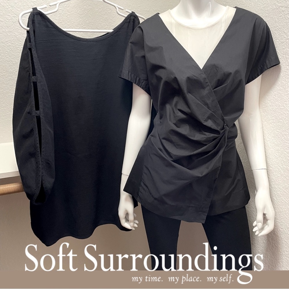 Soft Surroundings Two Blouse Bundle Fitted and Relaxed, Cotton in Black | Sz L